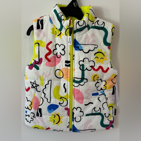 Crayola Toddler Girls White/Neon Yellow  Puffer Vest NWT Size 4T - Picture 1 of 4